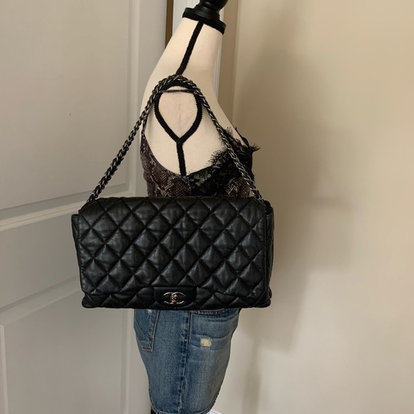 Chanel BLACK Large Jumbo Size 3-Accordion Flap Bag - Picture 4 of 12